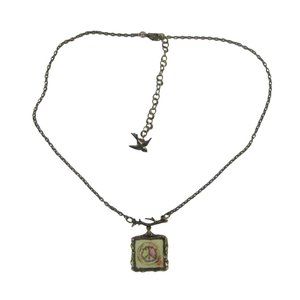 Peace Symbol Necklace Pendant Brasstone Chain 18 in Bird Branch Jewelry Fashion